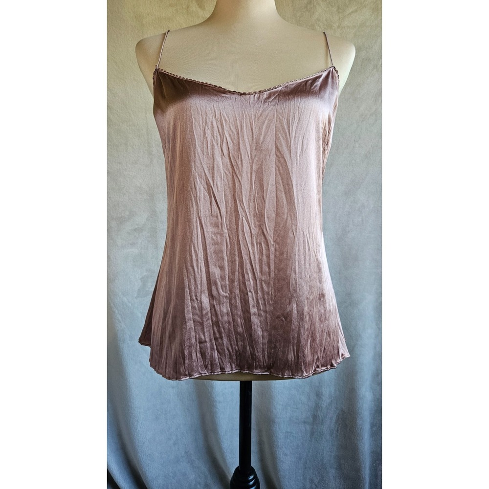 NWT Elie Tahari Tammy Crinkled 95% Silk Camisole M Mauve Satin Y2K Lingerie Top‎